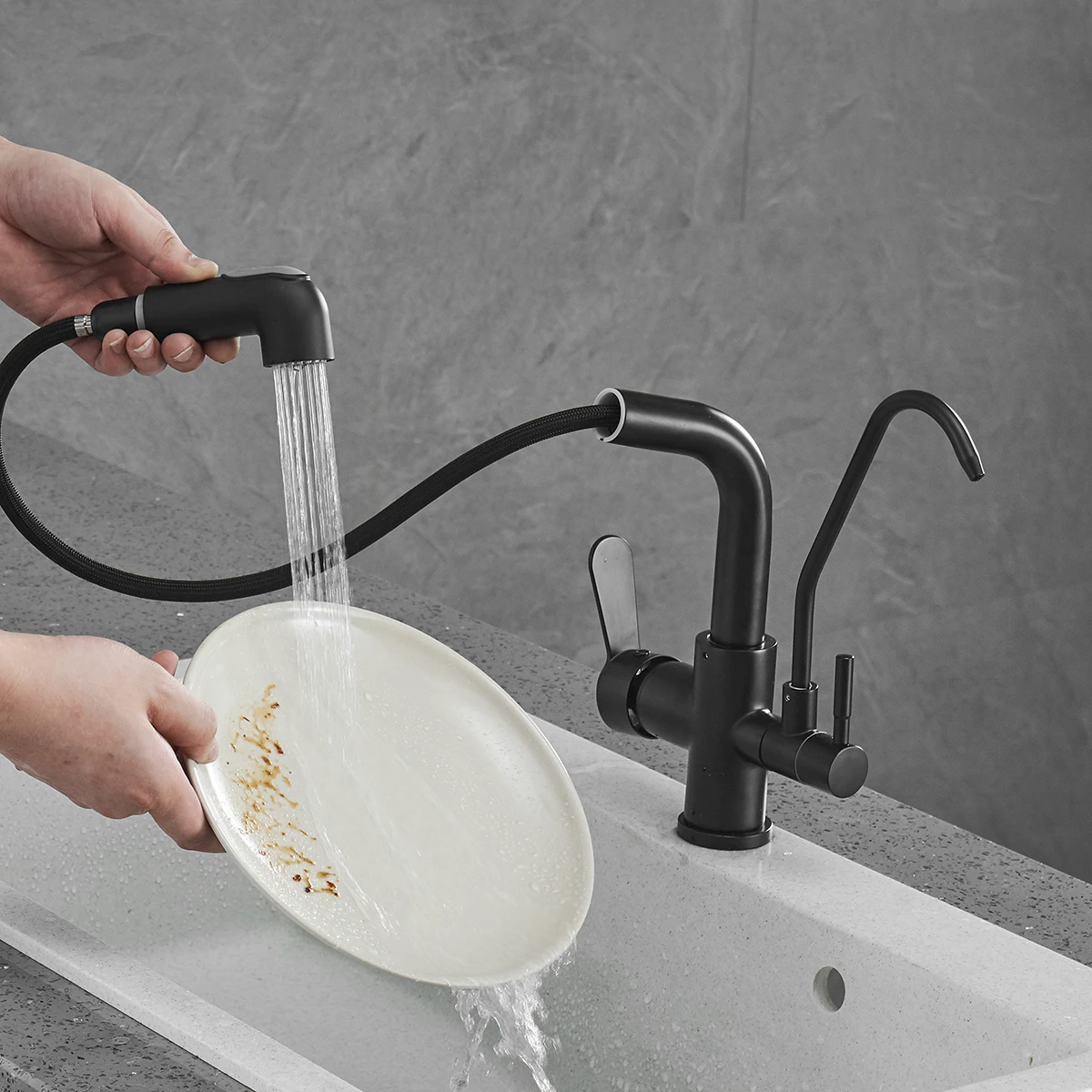 Pure Water Touch on Filter Kitchen Faucet with Pull Out Kitchen Mixer Tap 3 Ways Hot Cold Sensor Touch on Kitchen Mixer Faucets