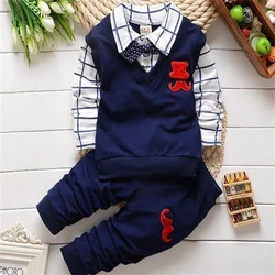 Boys and girls suit spring plaid shirt+beard vest+casual trousers 2cps suit casual Joker style