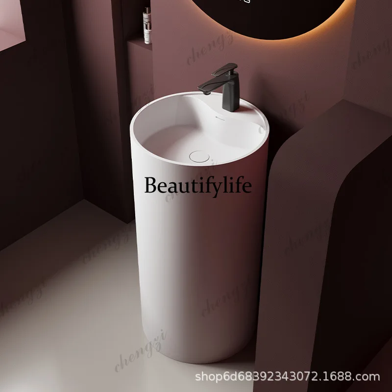 Hand washing column basin Integrated floor washbasin Round artificial stone pillar basin Minimalist hotel style