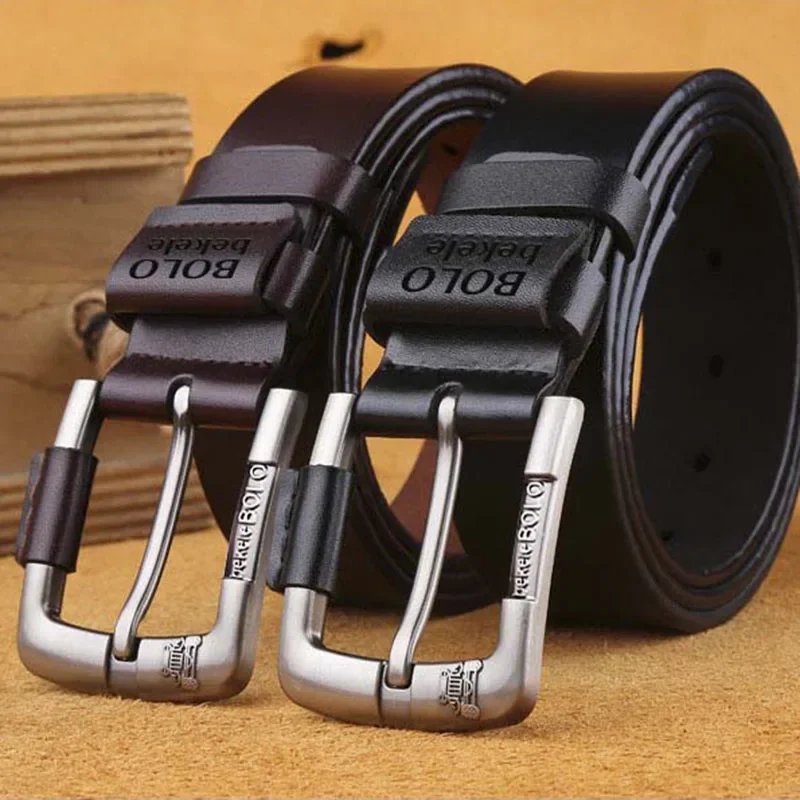 حزام جلد طبيعي فاخر للرجال 2025 - ماركة مصممة، أحزمة خصر بإبزيم دبوس عتيق