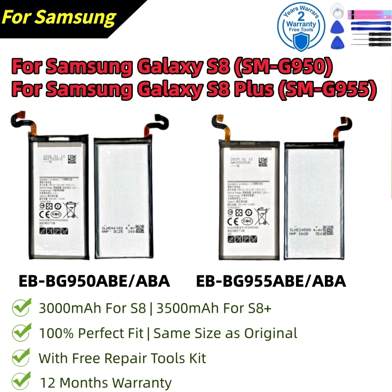 

New Lithium Battery For Samsung Galaxy S8 (SM-G950) S8+ (SM-G955) EB-BG950ABE EB-BG955ABE Replacement Phone Battery
