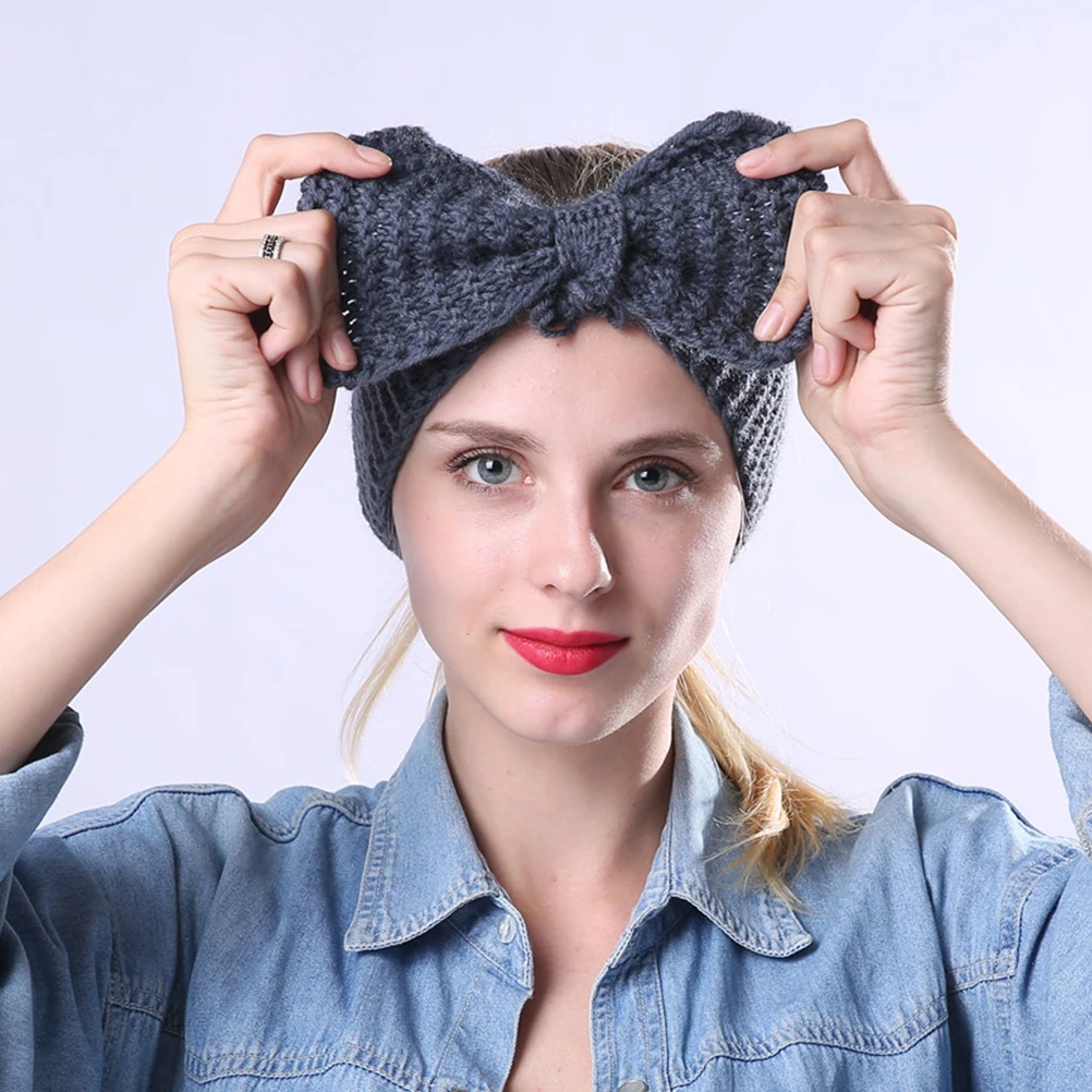 

2 Pcs Hair Bow Warm Hoops Thicken Woolen Yarn Headband Fashion Headwear Miss Women Headdress