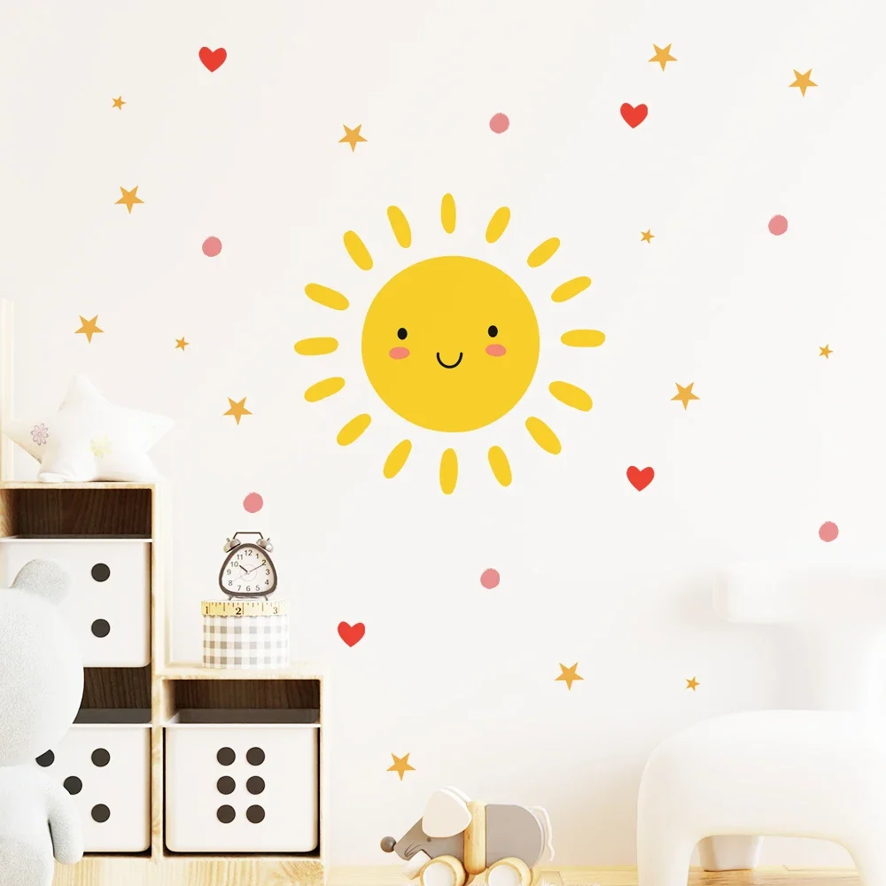 Smile Sun Cartoon Wall Stickers for Kids roon Nursery Kindergarten Wall Decor Removable PVC Wall Decals Eco-Friendly Art Murals