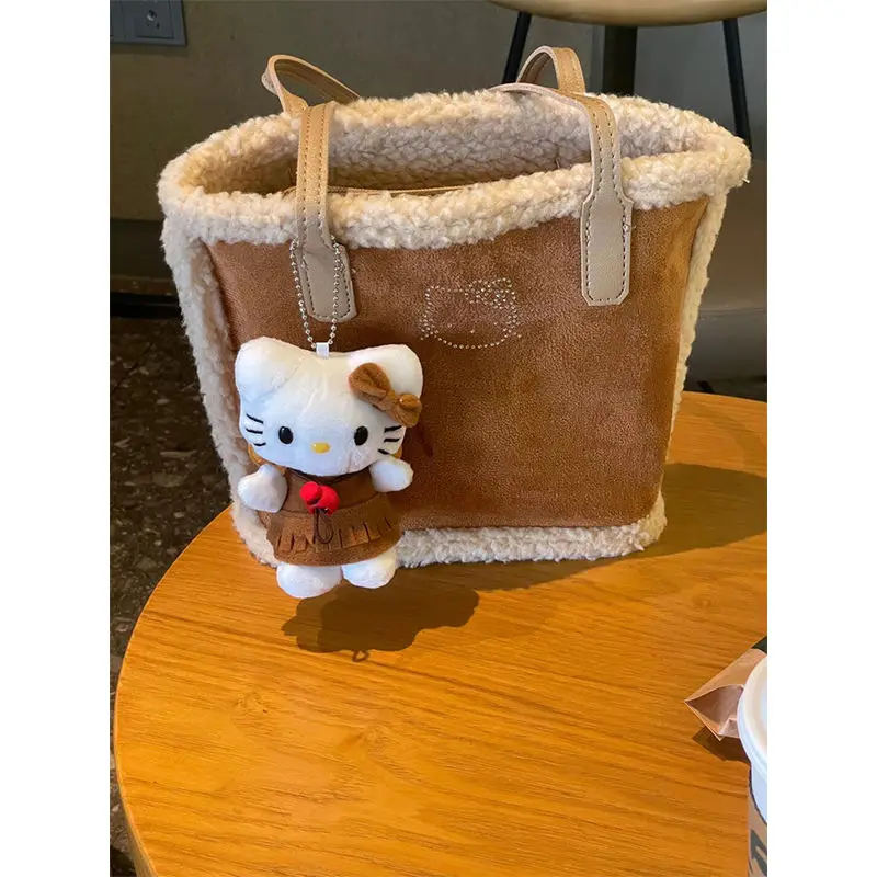 

Sanrio Hello Kitty Lamb Wool Bag Autumn&winter Korean Edition Hot Diamond Retro Tote Bag Fashion Versatile One Shoulder Handbag