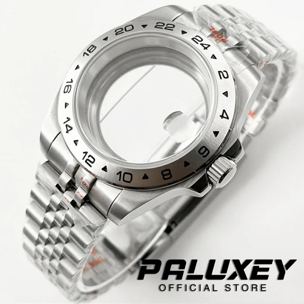 

40mm NH34 NH35 NH36 NH38 Sapphire Glass Watch Case 24 GMT Hours Fixed Bezel Solid Glide Lock Clasp ETA2824 Case Explorer Watches