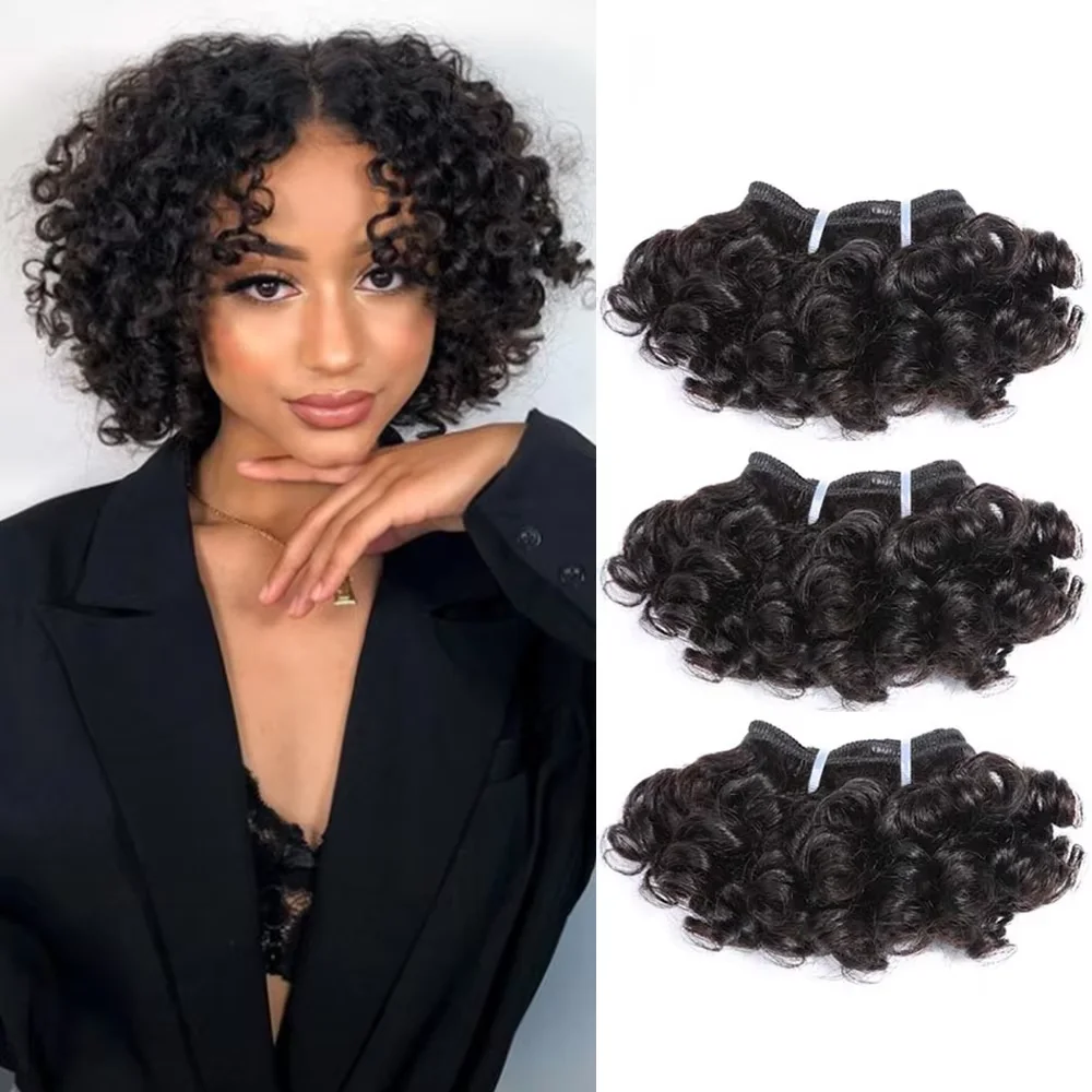 Brazilian Bouncy Curly Hair Extensions Human Hair Bundles 6inch Short Length Remy 100% Human Hair Bundles Short Curly for Women