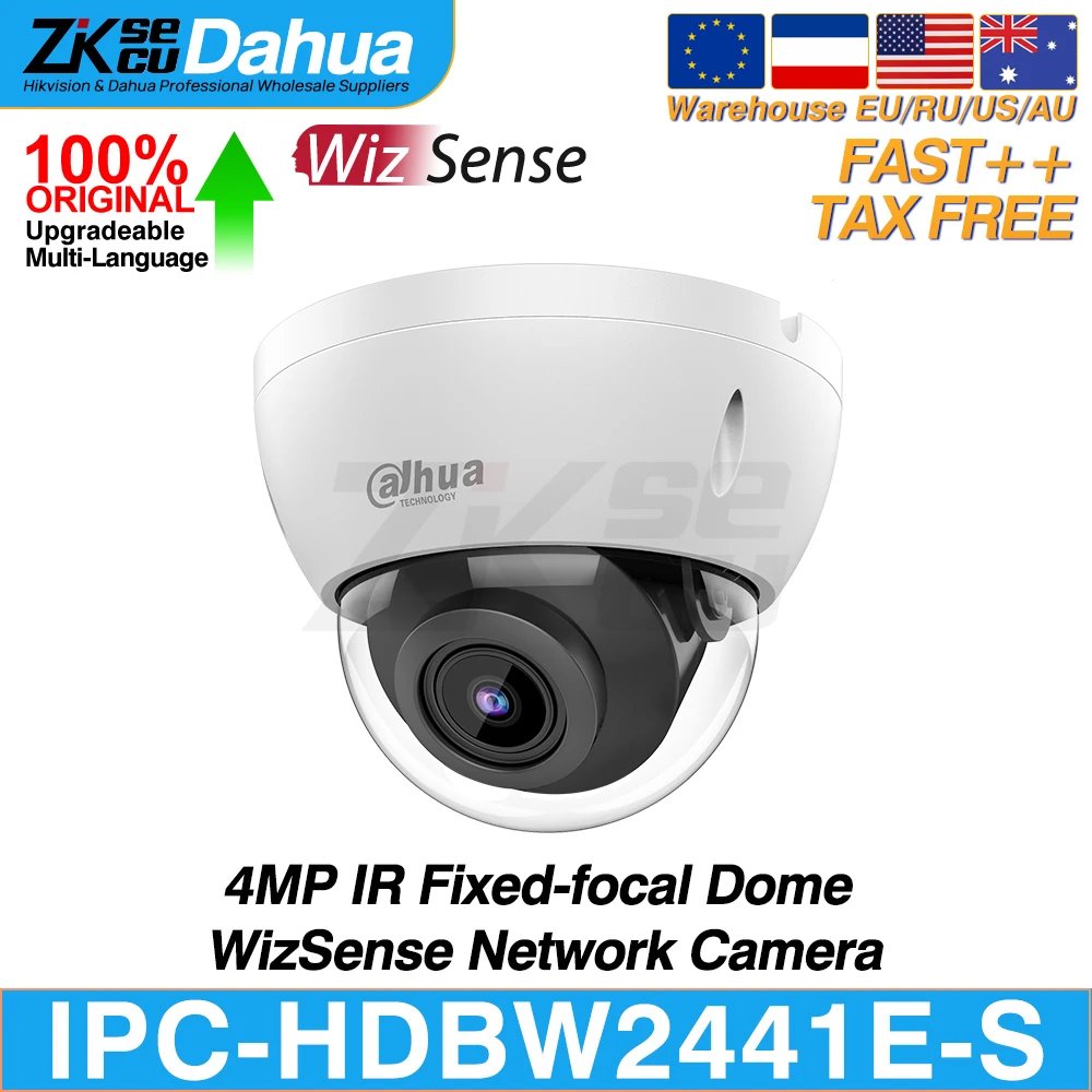 Dahua Original IPC-HDBW2441E-S 4MP IR Fixed-focal Dome WizSense Network POE IP Camera IR 30M SD Slot Built-in MIC SMD Plus IK10