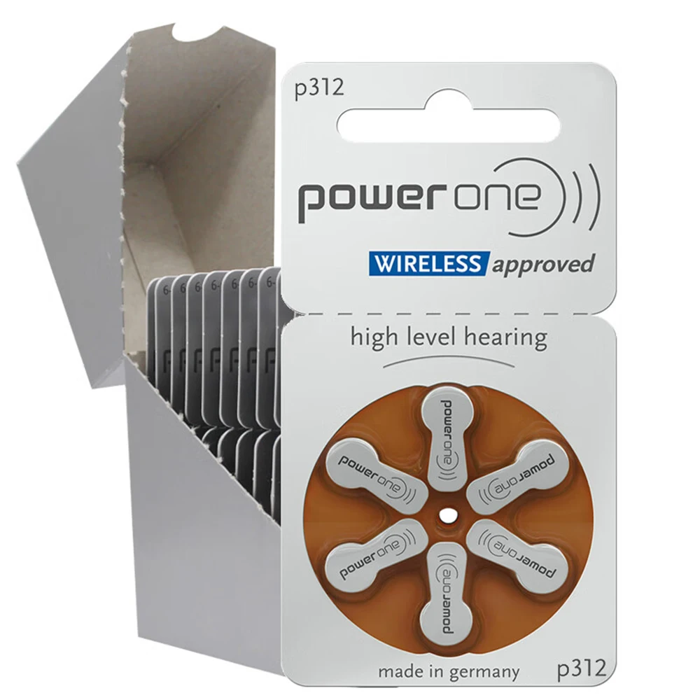 PowerOne P312 60 шт. батареи для слухового аппарата 1,45 в 312 312 P P312 PR41 цинковая воздушная батарея для слухового аппарата BTE CIC RIC OE