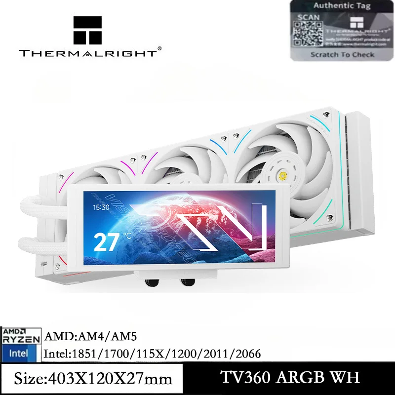 

Thermalright TROFEO VISION 360 ARGB White 360MM Water Cooler Magnetic Cold Head Screen 6.86-inch IPS LCD AM4 AM5 LGA 1851/1700