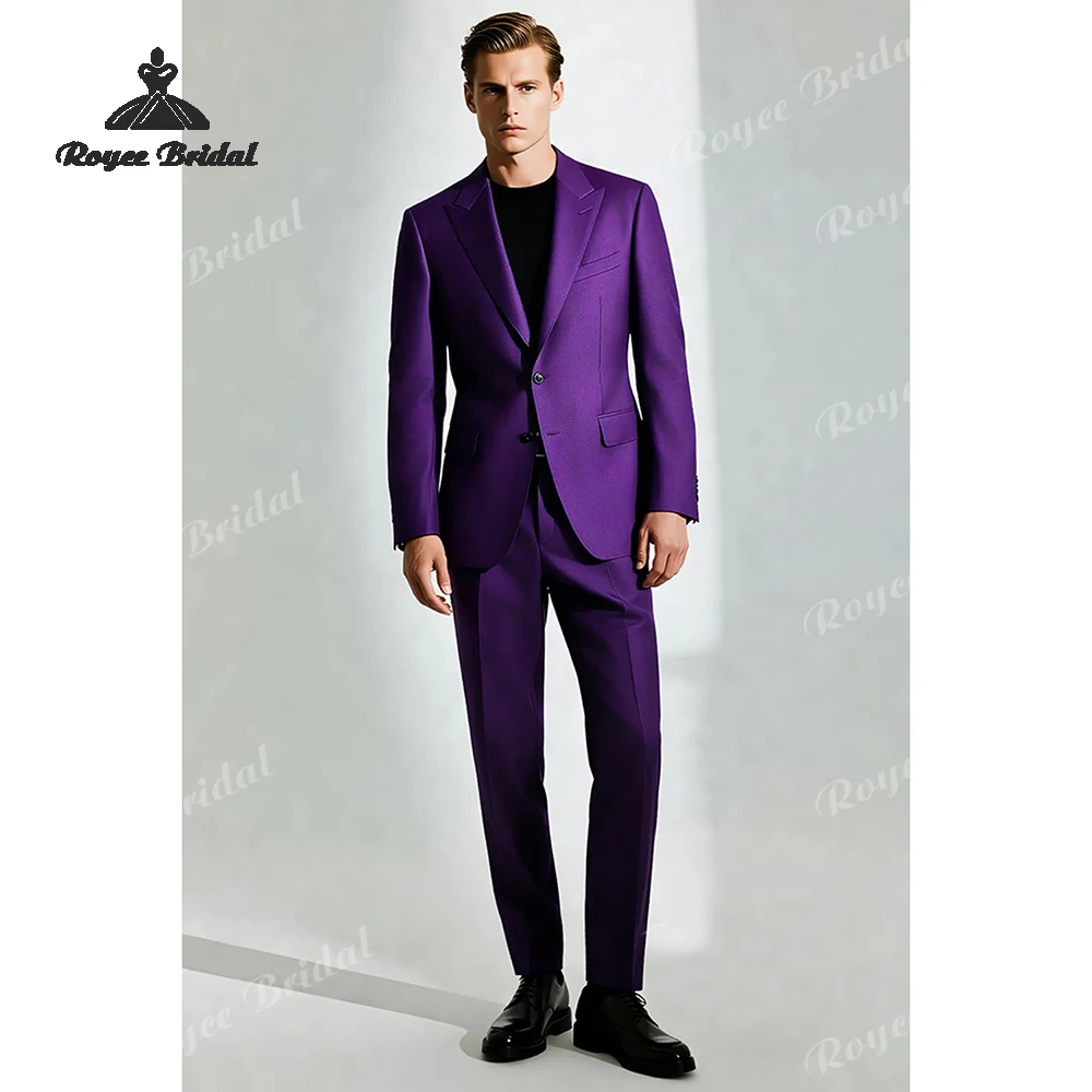 Dark Purple Two Piece Single Breasted Men's Suit Wedding 2026 Peak Lapel Evening Suit Customized trajes para hombre