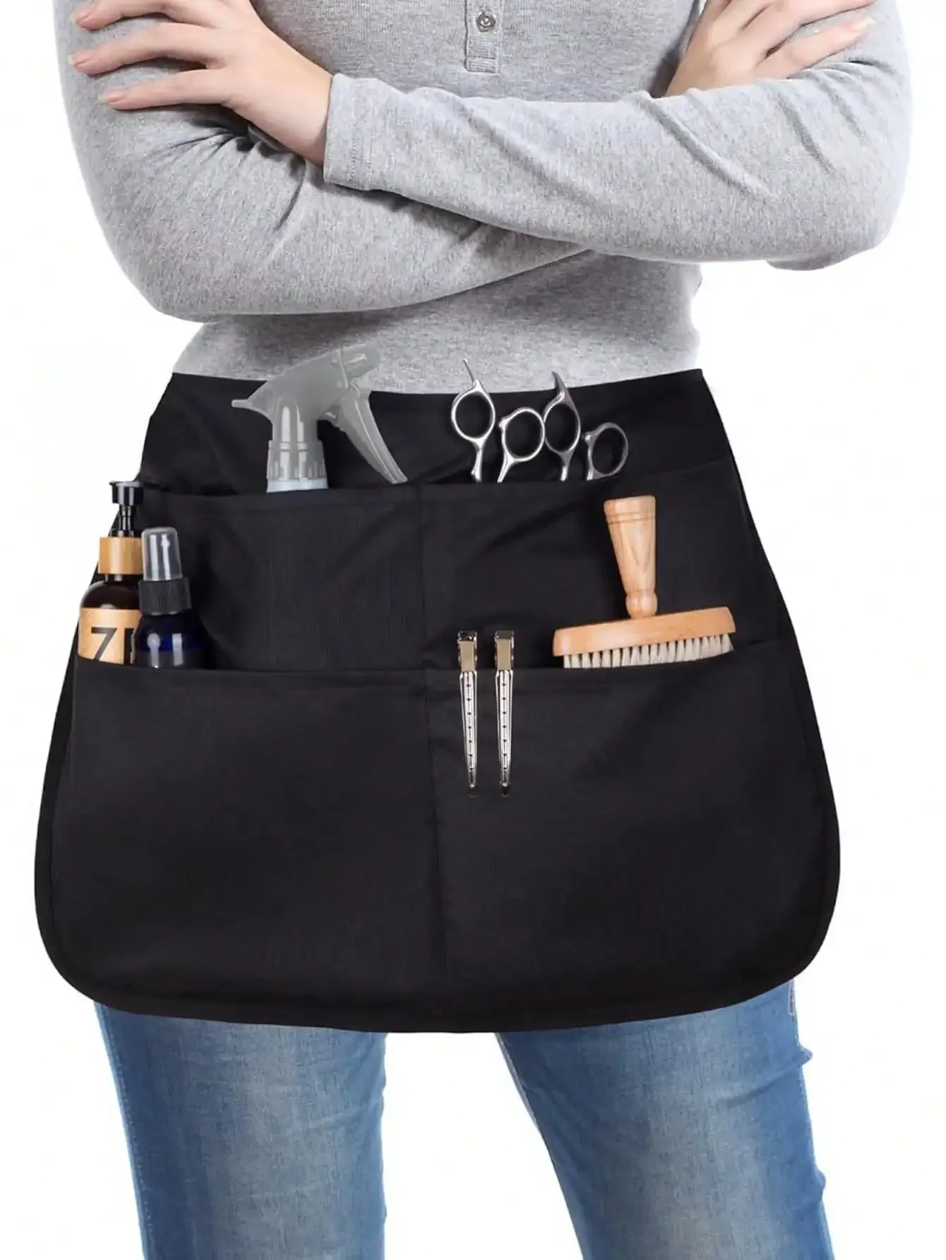

1pc Hair Stylist Tool Storage Apron, Waist Apron With Scissors Tool Pockets, Chef Apron, Garden Work Half Apron, Cosmetology