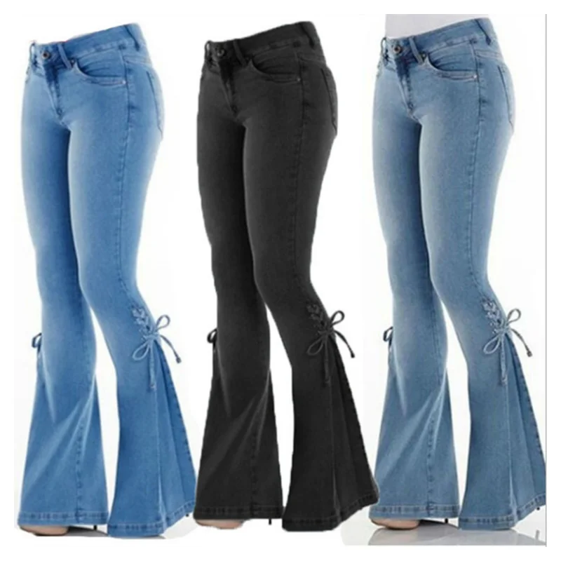 Bell-bottoms Large Size Woman's Pure Y2K Jeans Denim High Waist Jeans Street American Shaping Figure With Winter Oversized Jeans