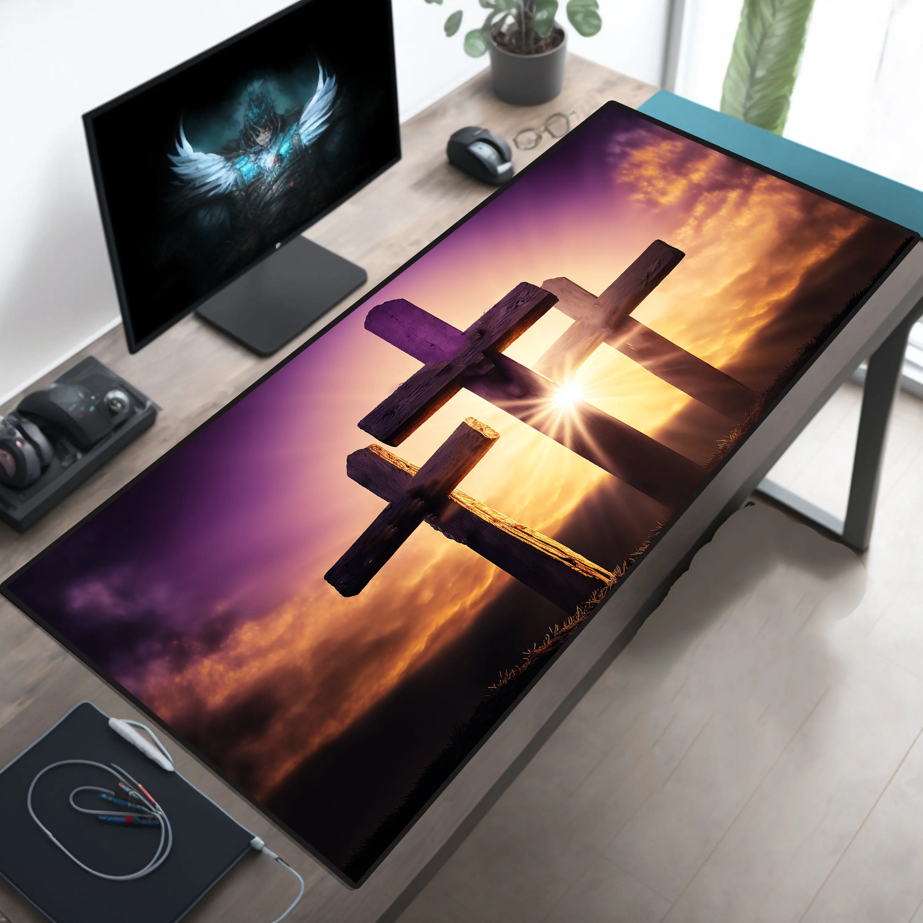 At The Cross Christian Desk Mat,Bible Mouse Pad,Christianity Mousepad,Extra Large Bible Desk Pad,XXL Keyboard Mat,Large Desk Mat