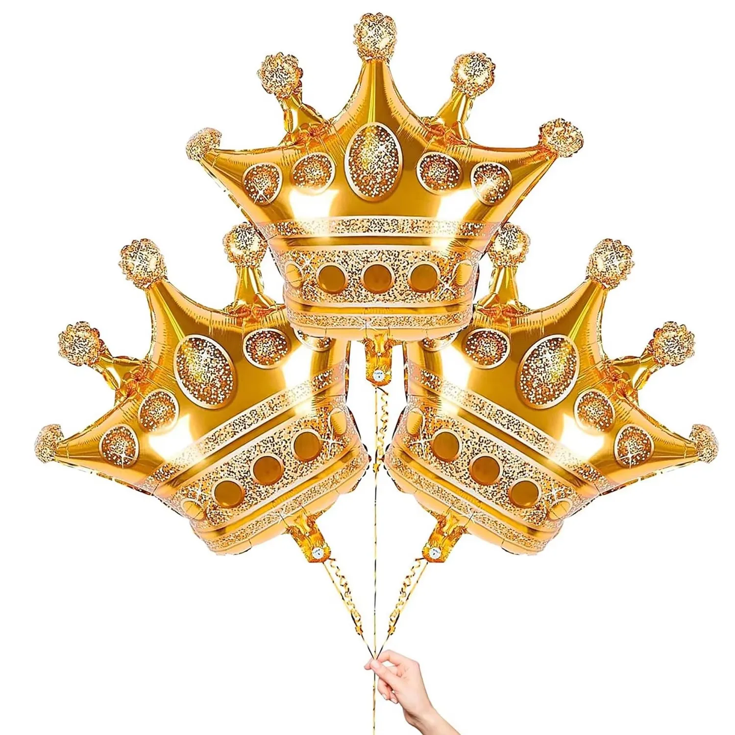 3 Stück große Kronen-Helium-Luftballons, Goldfolie, Kronenform, Luftballons, Dekoration, Folienballons, Jubiläumsballons, Prinzessin, Geburtstag