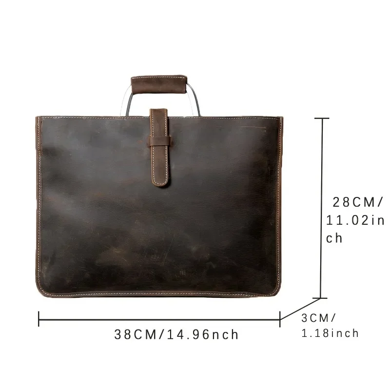 Pasta de embreagem de couro de vaca de luxo masculina, bolsa carteira para documentos A4 iPad, bolsa de negócios de camada superior