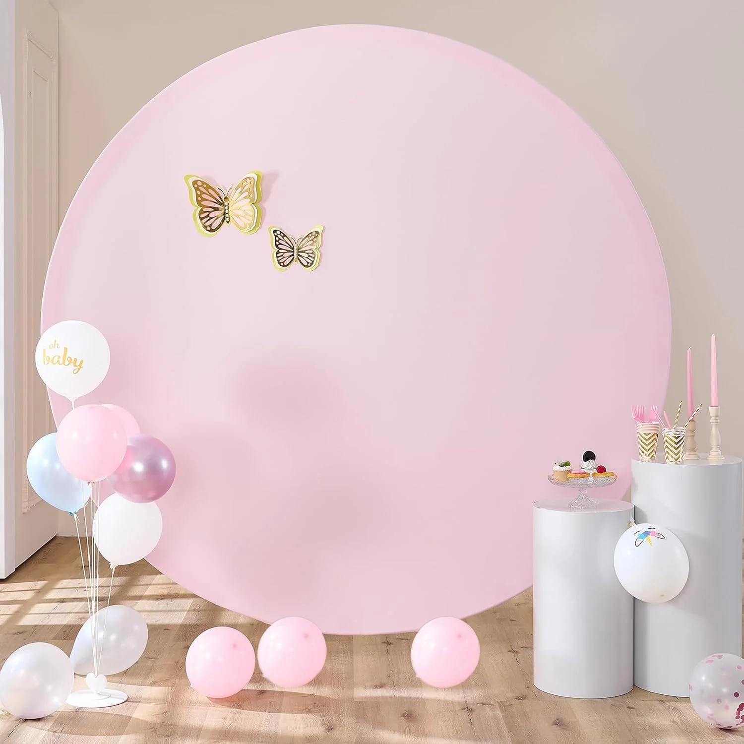 Black Round Backdrop Cover Custom Solid Color Circle Photography Background for Wedding Birthday Party Baby Shower Photo Props