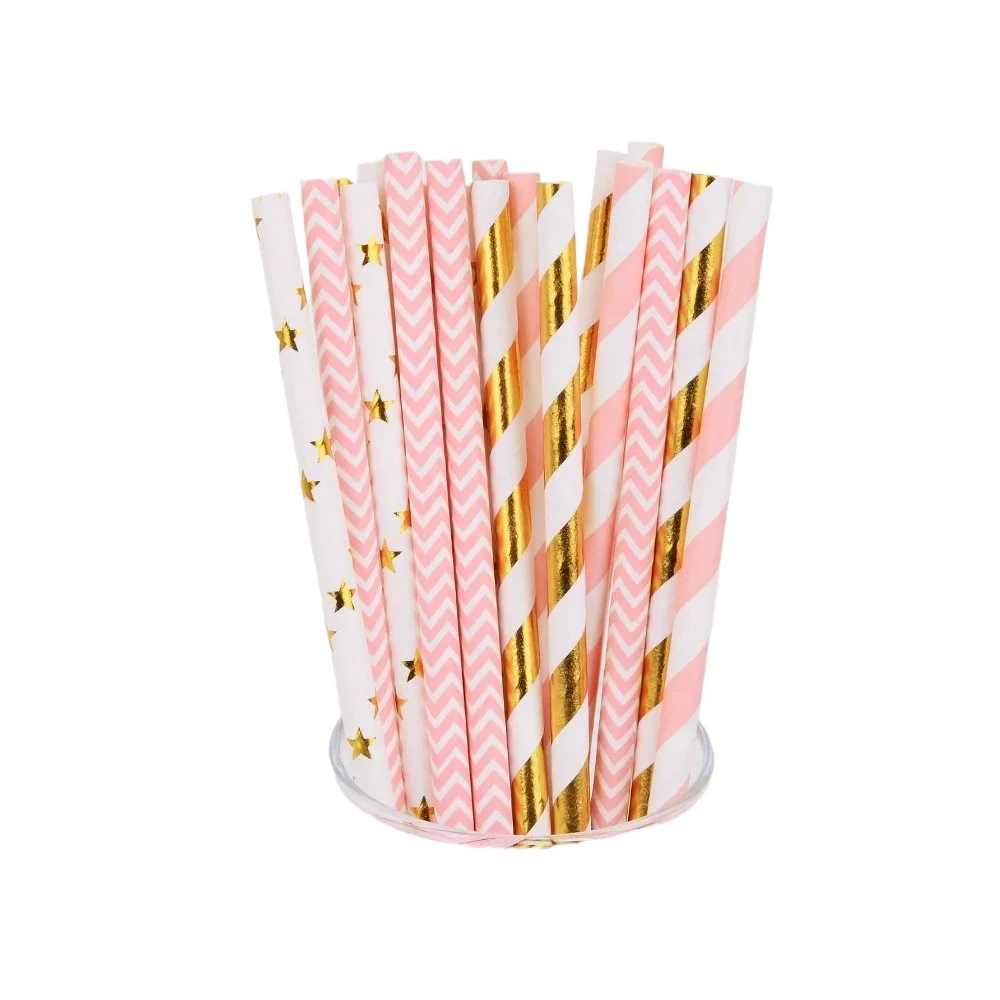 100pcs Random Pattern Disposable Straw, Paper Straw for Party,Christmas