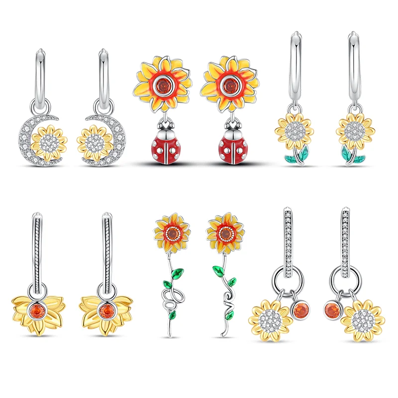 

Luxurious 925 Sterling Silver Charm Sunflower Series Earrings For Women Pave CZ Fine Engagement Anniversary Fashion Jewelry Gift