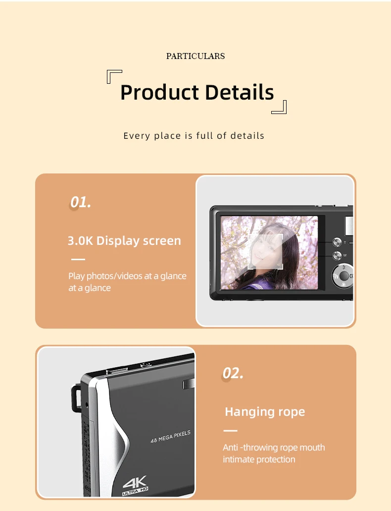 2023 New Student Camera 4K Hd 3-Inch Large Screen Auto Focus Lightweight Hd Entry Digital Camera