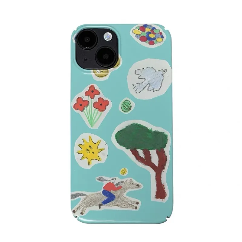 

Green Cartoon Sticker Illustration Phone Case for IPHONE 17Air 16E 15PROMAX 14 Plus 13 12 MINI 11 16Plus XR Acrylic Phone Cover