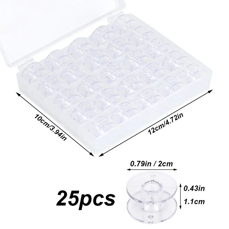 25Pcs Empty Bobbins Spools Clear Sewing Machine Bobbins Spools Plastic Storage Box For Household DIY Sewing Accessories Tools