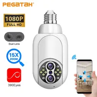 1080P Wifi Dual Lens IP Camera E27 Bulb 15X Digital Zoom Human Track Color Night Vision Security Surveillance PTZ Cameras Lamp