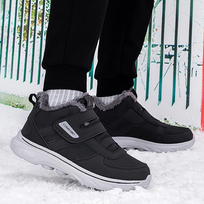 Men Snow Boots plush warm Winter Anti Slip fur Warm Cold Proof Snow Boots High Top Platform Lace Up Outdoor Work Boots men