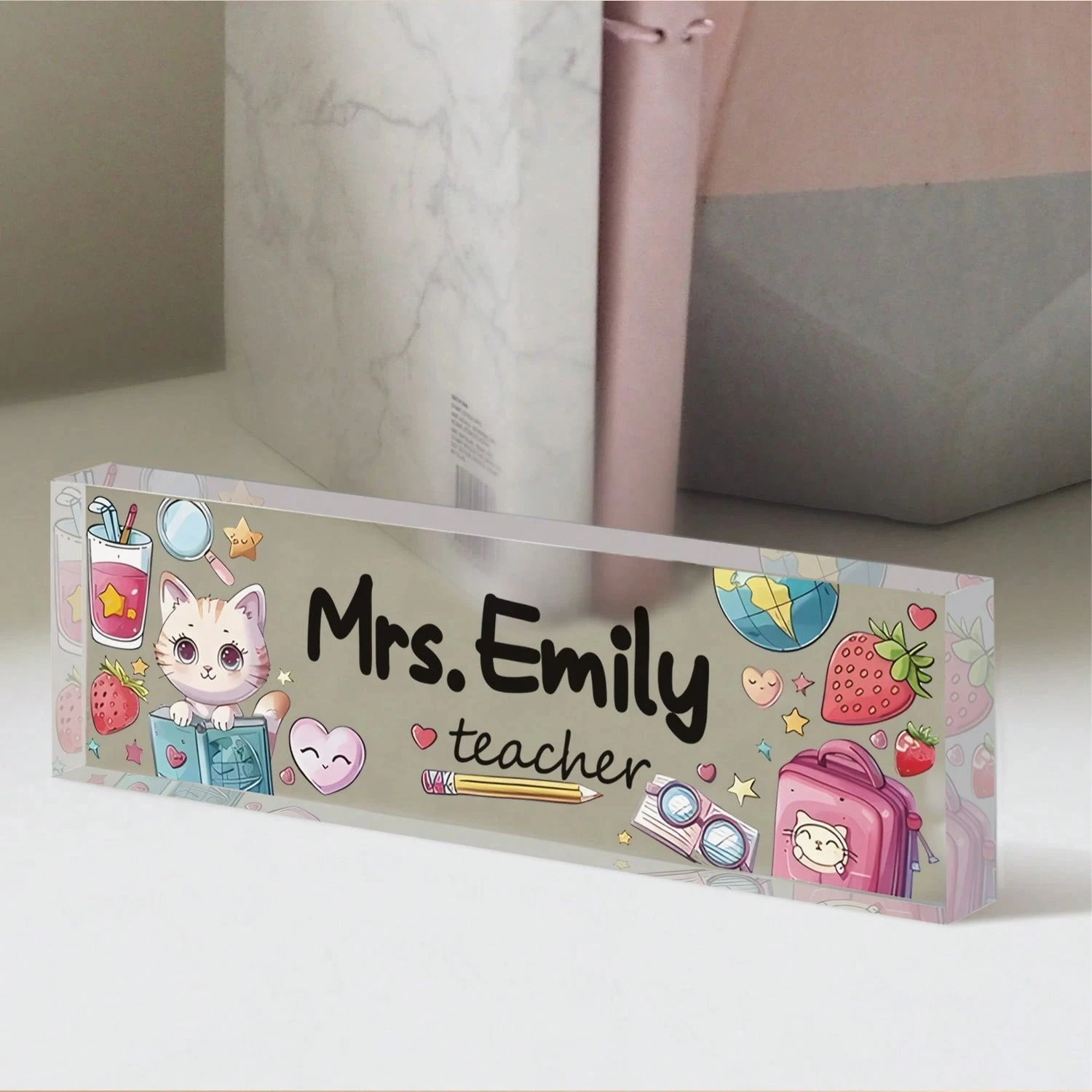 لوحة اسم مكتبية مخصصة مقاس 20*6 سم، 32 تصميمًا على شكل نجمة وقمر، هدية أكريليك مخصصة للمعلمين والرئيس والطلاب، ديكور المكتب #5