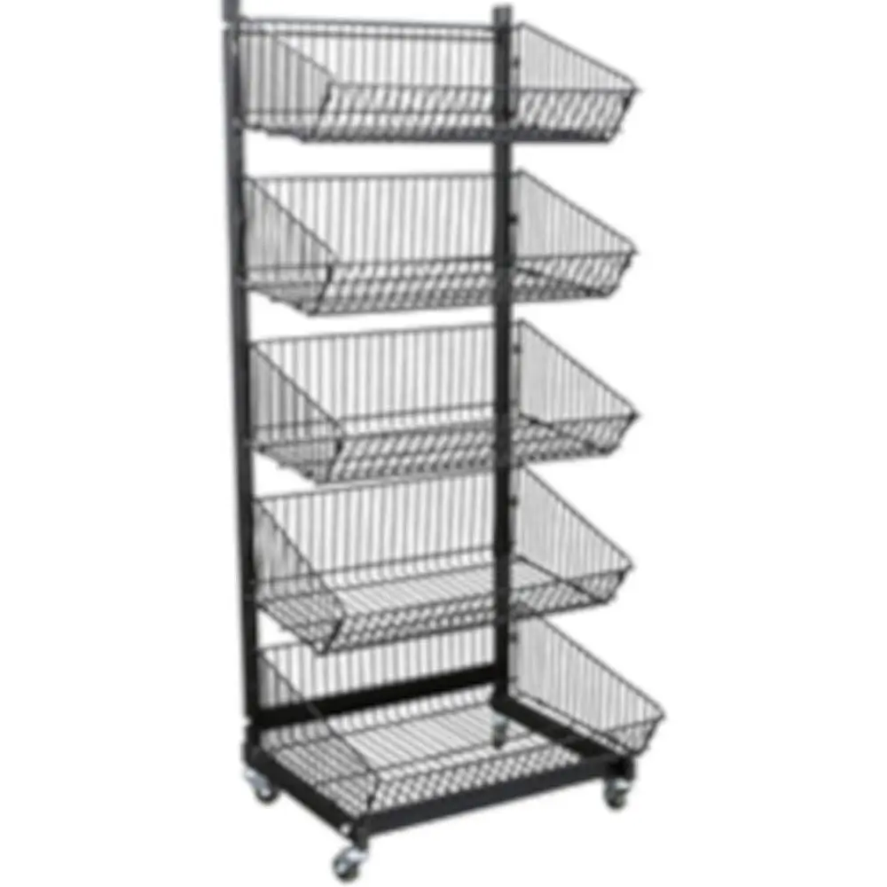 

5-Tier Wire Utility Cart with Wheels for Snack and Vegetable Storage - Black
