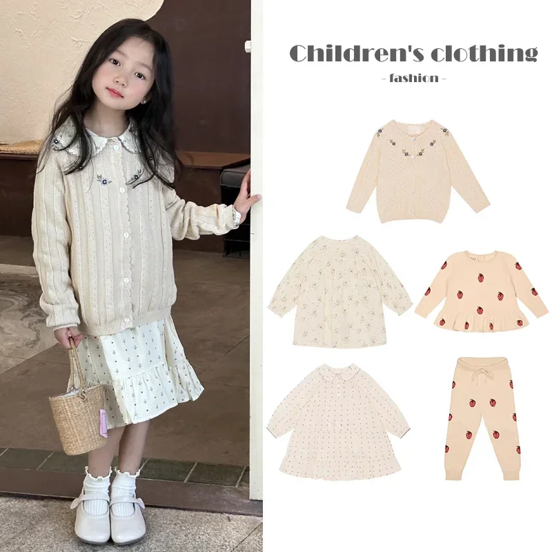 2024 Autumn Winter Girls\' Cardigan Sweater Kawaii Knitted Children\'s Sweater Casual Cotton Girls\' Party Dress Kids Clothes