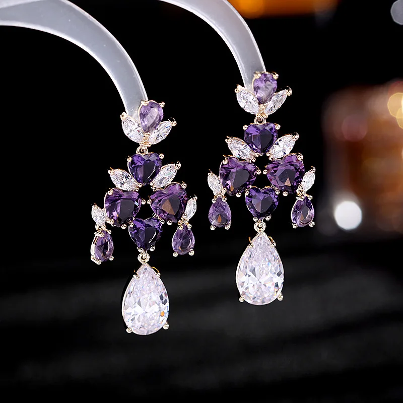 Korean high-end and elegant earrings, grand round face slimming, colorful zirconium earrings, women's banquet retro earrings