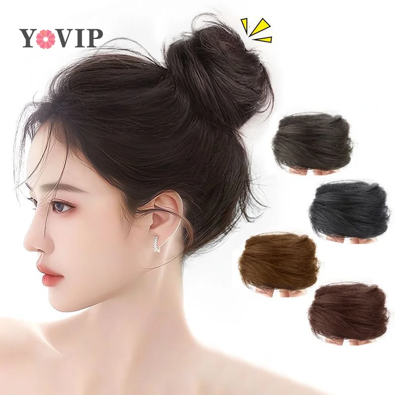 Women Girls Hair Tie Braiding Styling Fluffy Wig Loop Invisible Seamless Bun Natural Synthetic Hair Ring Hair DIY Beauty Styling