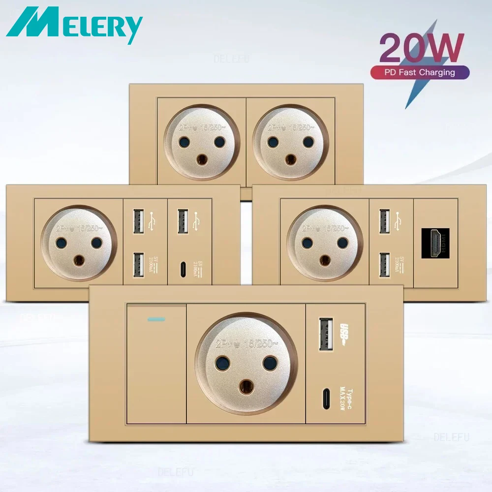 

Огнестойкая панель Melery SC31, 145 мм, золото, Израиль, стандарт USB TypeC, настенная розетка для быстрой зарядки, переключатель для телевизора Tel CAT5 CAT6