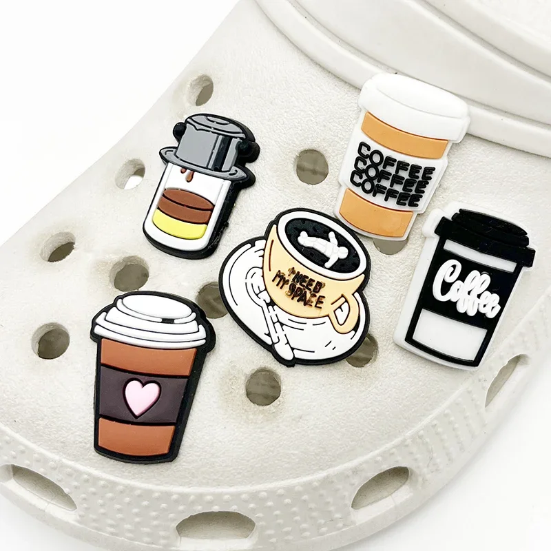 Coffee Life PVC Shoe Charms para crianças, Pins superiores, Fivela Decorações, Acessório de crachá, Presentes, Venda Única