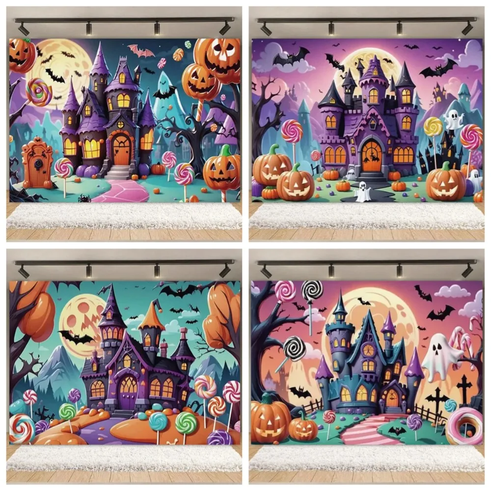 

Halloween Photography Backdrop Candy Castle Children Pumpkin Latern Night Photozone Decoration Background Photo Studio Props