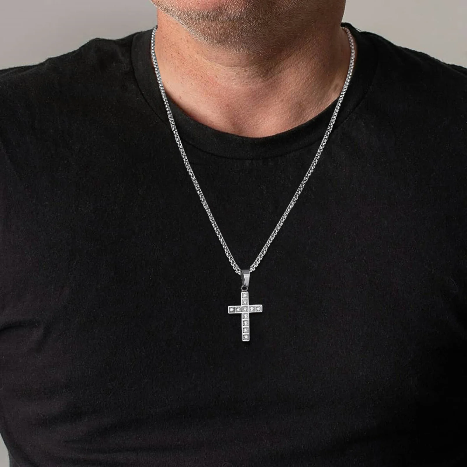 Bling Zicon Anhänger Halsketten für Männer Jungen, wasserdichte Kreuz Anhänger Halskette, Hip Hop Punk Schmuck Geschenke – Detail 3