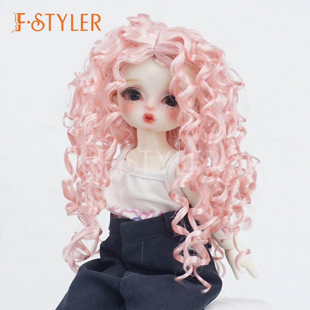 FSTYLER Retro Curls Wig for BJD SD Dolls Hair Mid-Parting Synthetic Mohair Curly Wigs 6-7 7-8inch Dress up Accessories