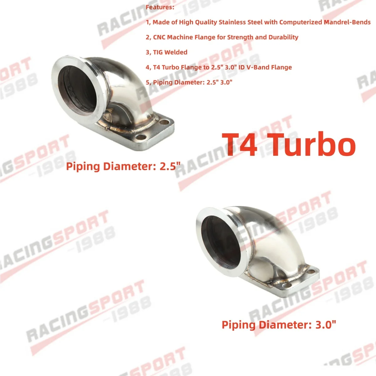 

ADLERSPEED 90-градусный 2,5 дюйма 3,0 дюйма с V-образным диапазоном к переходнику выхлопной трубы T4 Turbo Downpipe