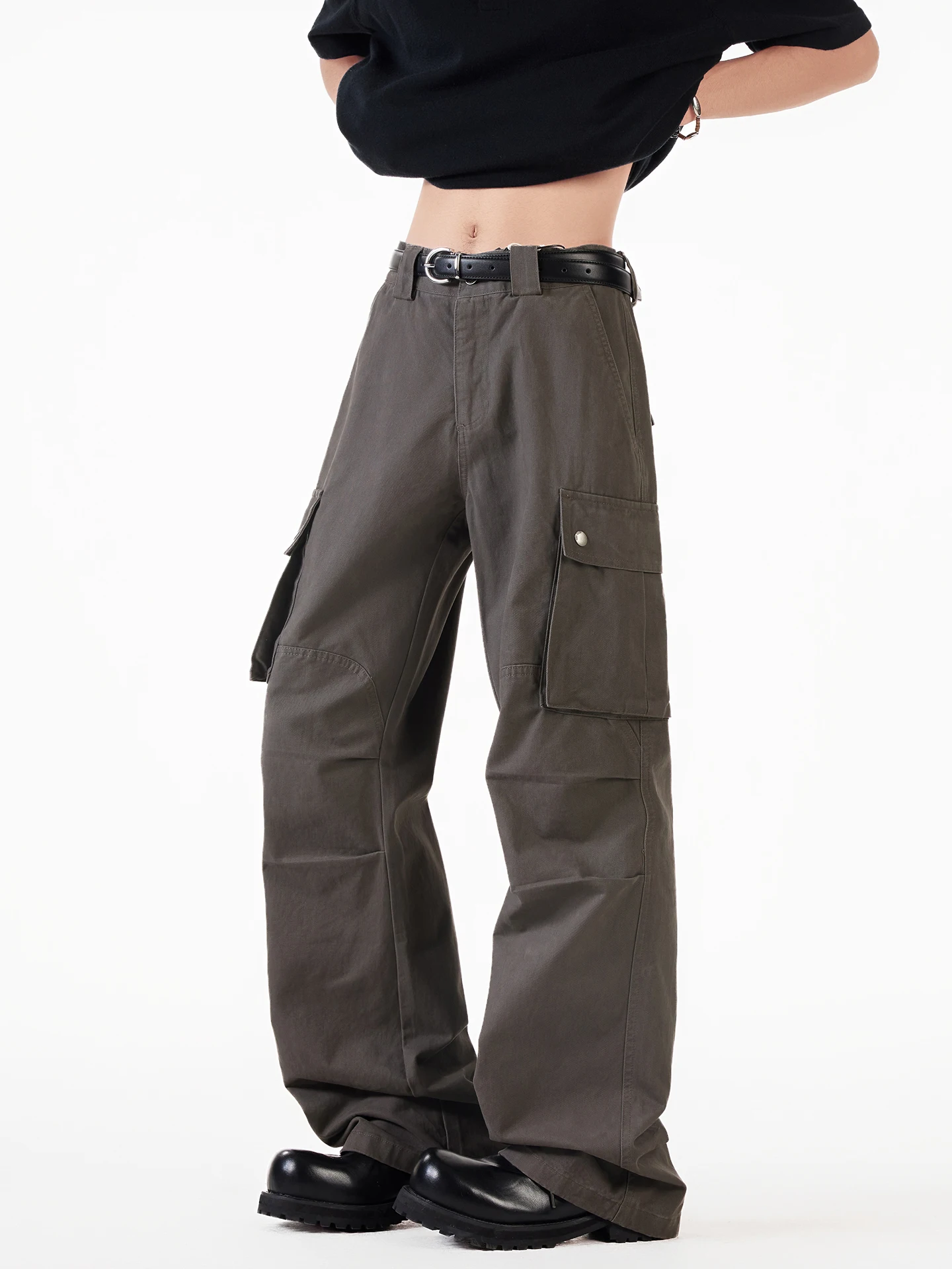 American Retro Waed Canvas Work Trousers Men's Summer Loose Wide Leg Casual Pants Multiple kets Pleated Straight Cut