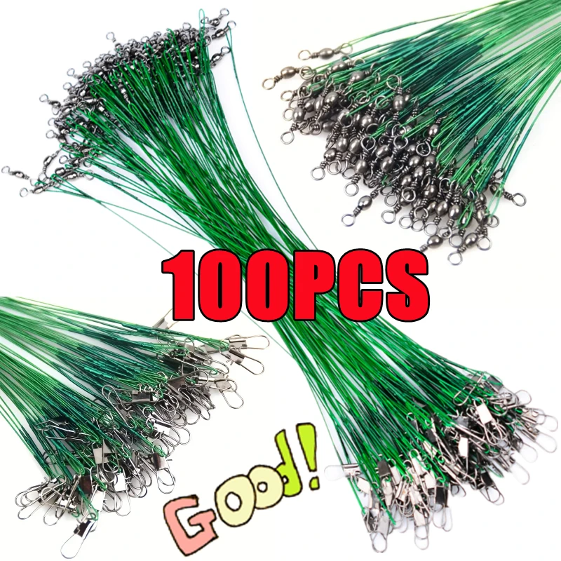 Nowa stalowa żyłka wędkarska 100-10PCS Anti Bite 15-30cm Stalowy przewodnik z obrotowym akcesorium wędkarskim Smycz z rdzeniem ołowianym Drut wędkarski