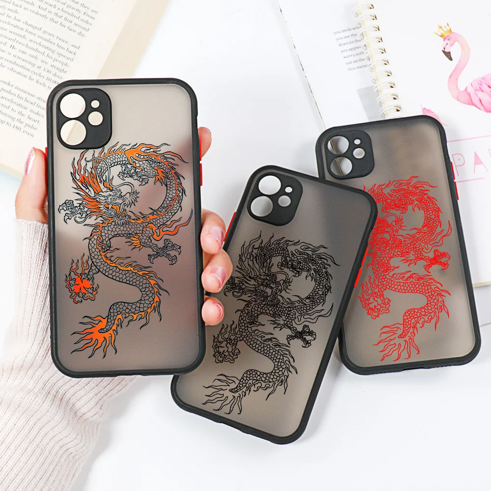 Matte Drachen klare Hülle für iPhone 11 12 15 14 13 Pro Max 14 15 plus x xr xs max 12 13 Mini iPhone 11 iPhone 13 Telefon Funda Abdeckung