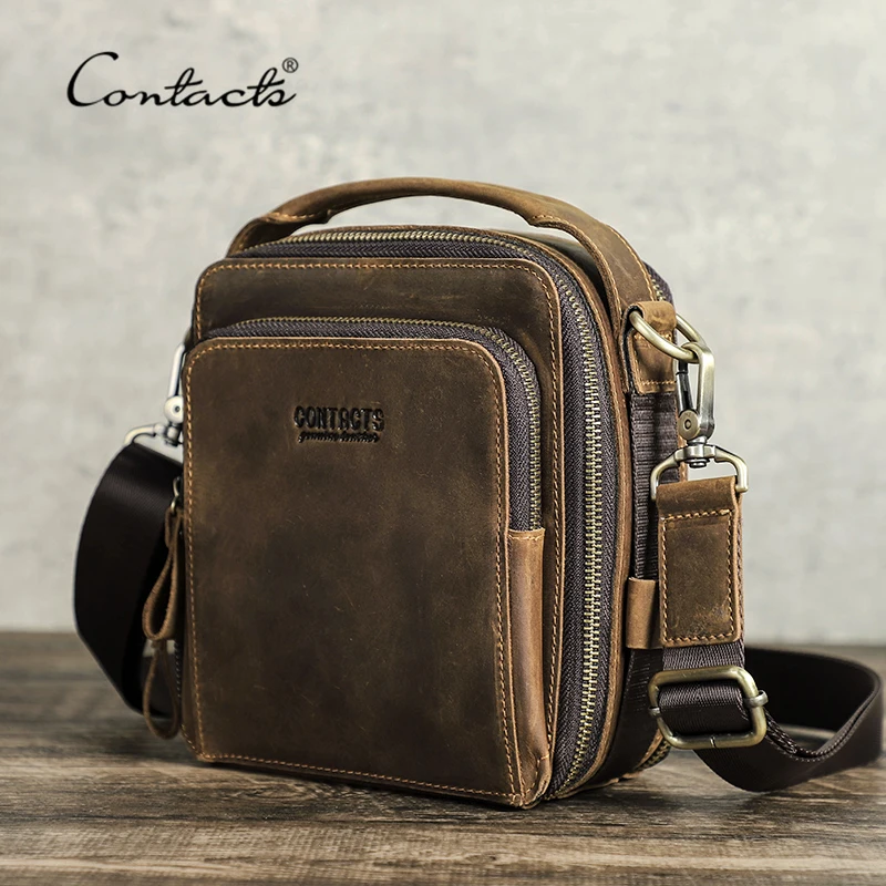 CONTACT'S męska mała torba na ramię prawdziwej skóry torby listonoszki typu crossbody na iPada Mini 8.3 ''Vintage designerska torebka torba męska