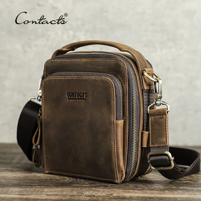 CONTACT'S męska mała torba na ramię prawdziwej skóry torby listonoszki typu crossbody na iPada Mini 8.3 ''Vintage designerska torebka torba męska