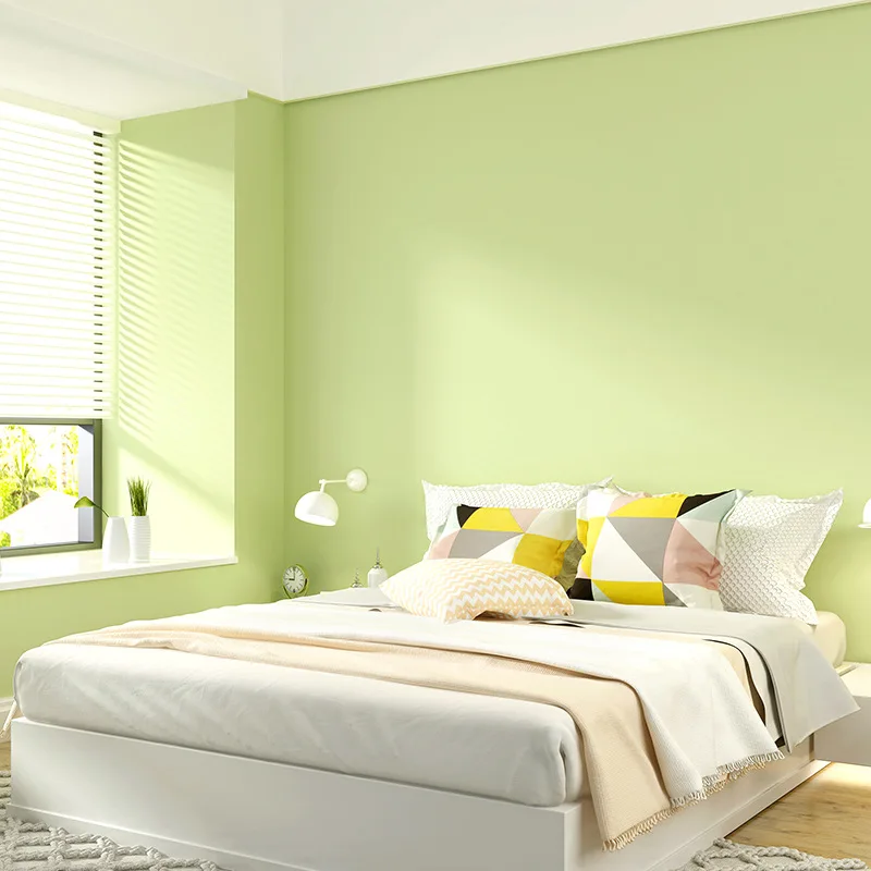 Japanese style matcha yellow green solid color modern minimalist non woven fabric bedroom living room background paste wallpaper