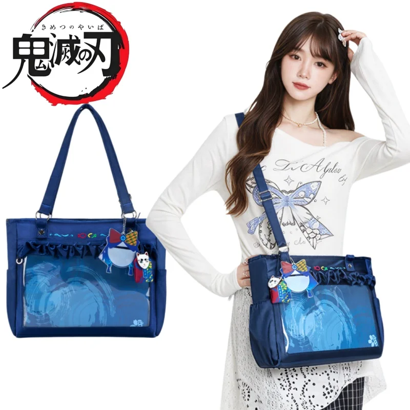 

Сумка через плечо Demon Slayer с изображением Томиоки Гию, аниме-мерч, в комплекте с декоративными значками, подарок на фестиваль, большая вместимость