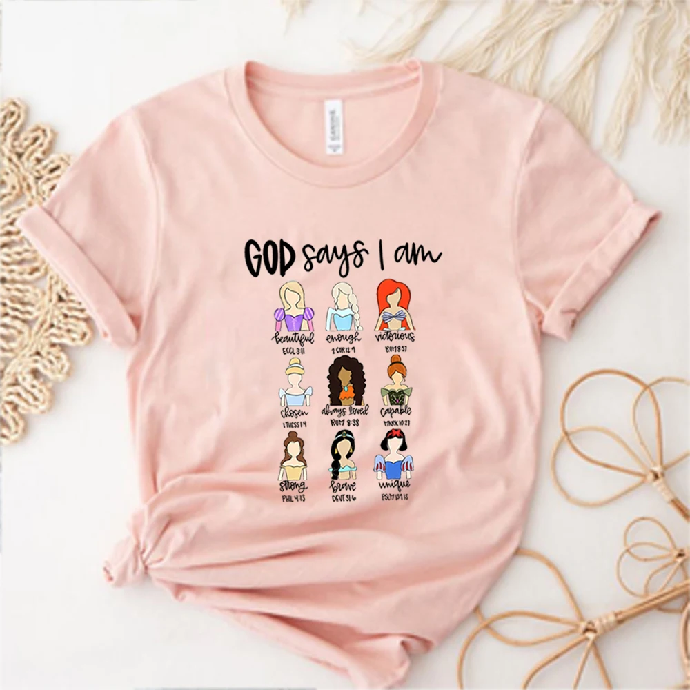 God Says That I Am Princess T Shirts Princess Squad T-Shirt Aesthetic Faith Shirts Bible Verse Tee Christian Tops Women Clothes