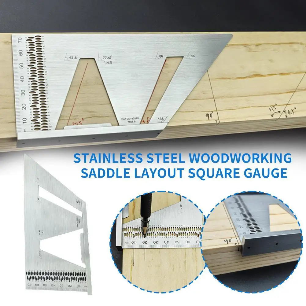 Stainless Steel Woodworking Saddle Layout Square Gauge 3D Mitre Angle Measuring Template Tool Carpenter Layout Ruler - Metric ﻿