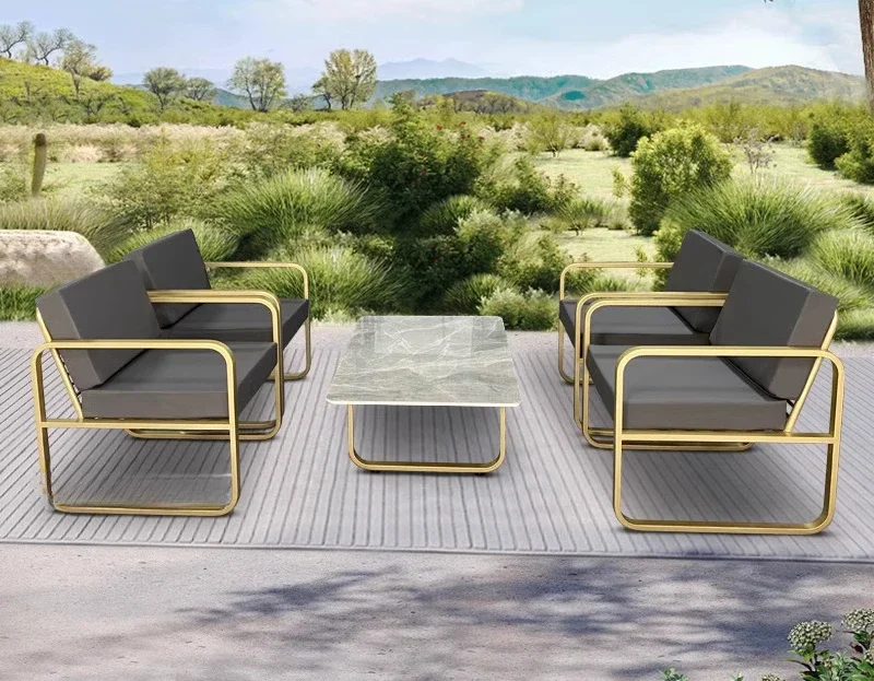 Terrace courtyard villa community stainless steel outdoor table and chair set