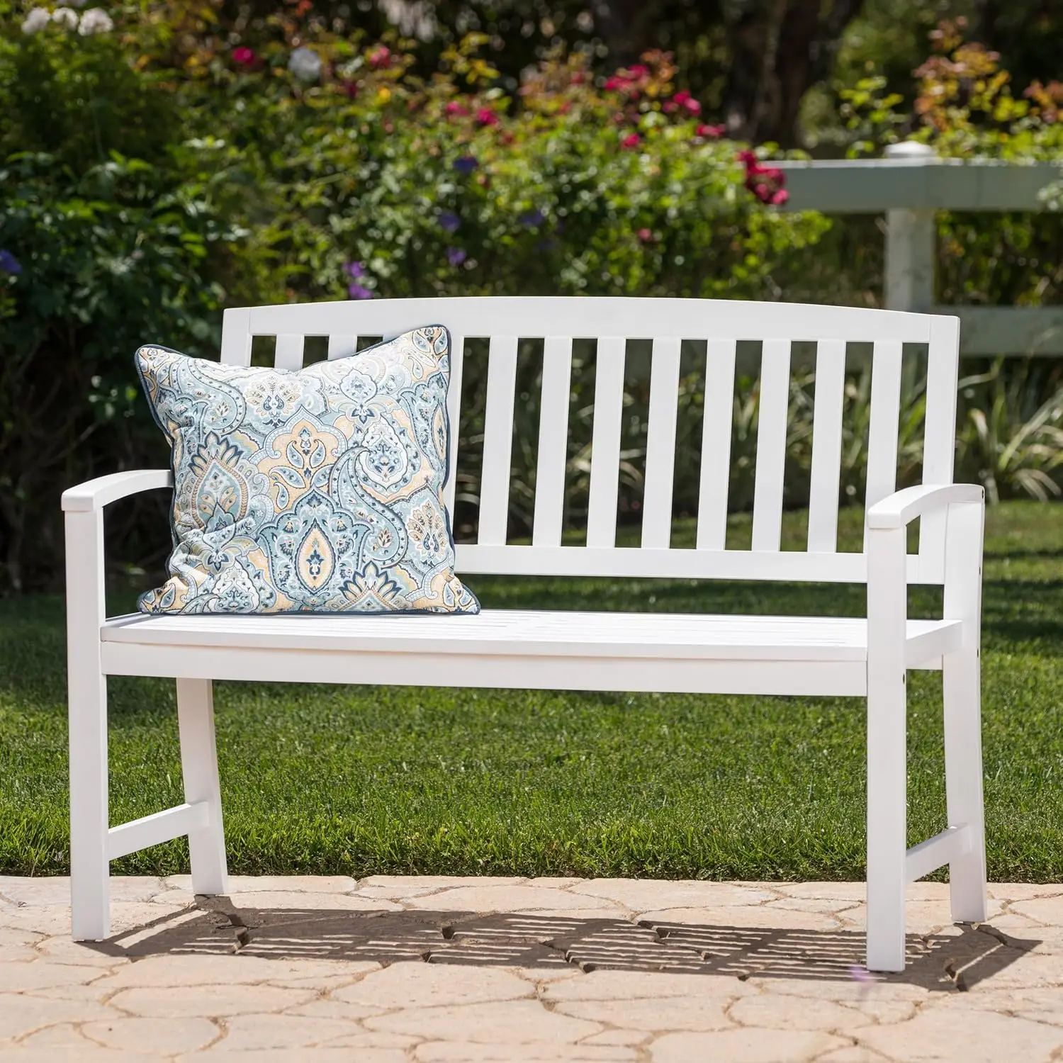 Loja Outdoor Acacia Wood Bench, Pu White, Customized