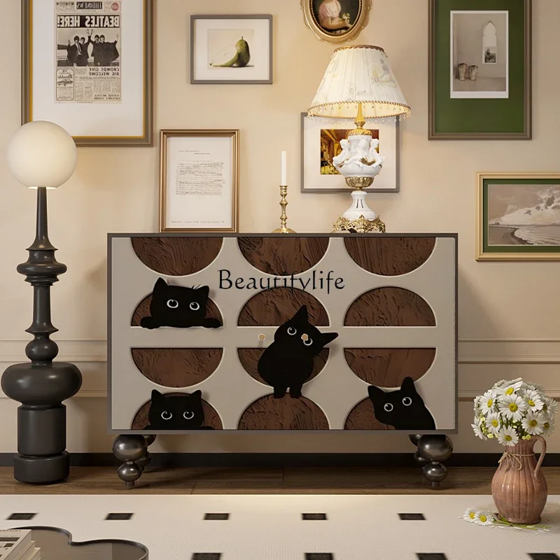 

LXModern simple cat animal picture integrated against the wall solid wood porch decorative cabinet side cabinetSSS